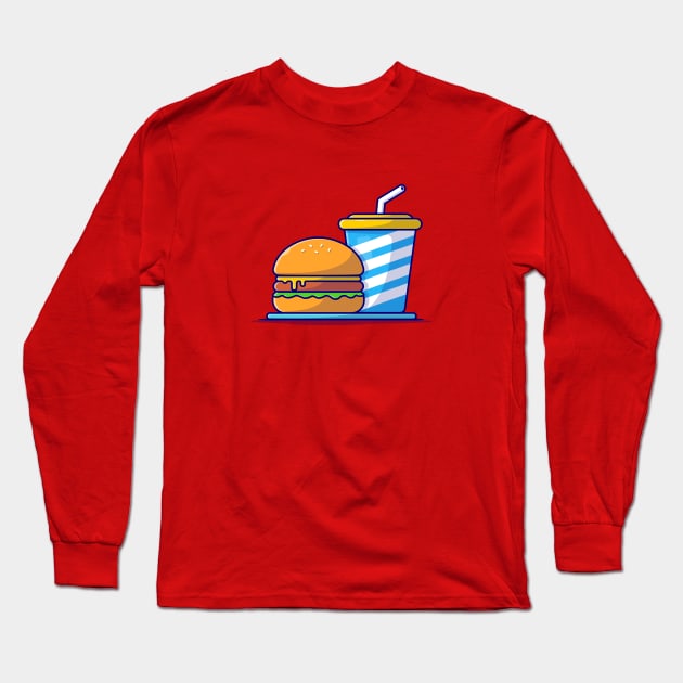 Burger And Soda Cartoon Vector Icon Illustration (5) Long Sleeve T-Shirt by Catalyst Labs